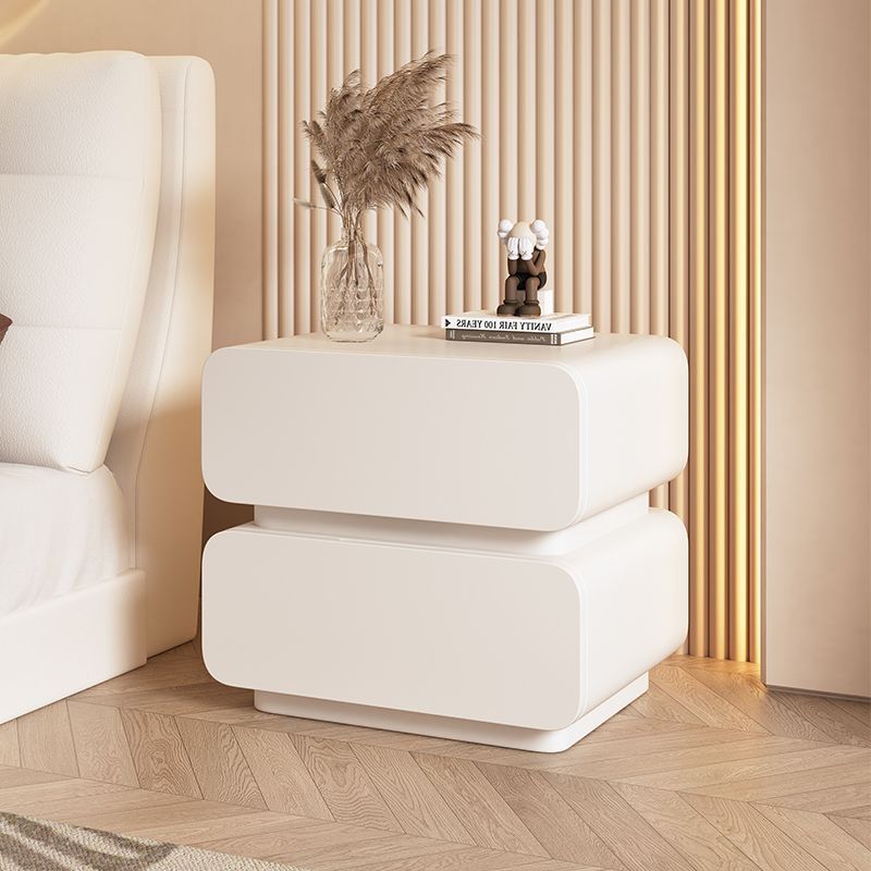 Minimalist Wood Metal 2-Drawer Nightstand — Ivory