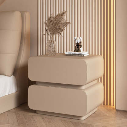 Minimalist Wood Metal 2-Drawer Nightstand — Khaki