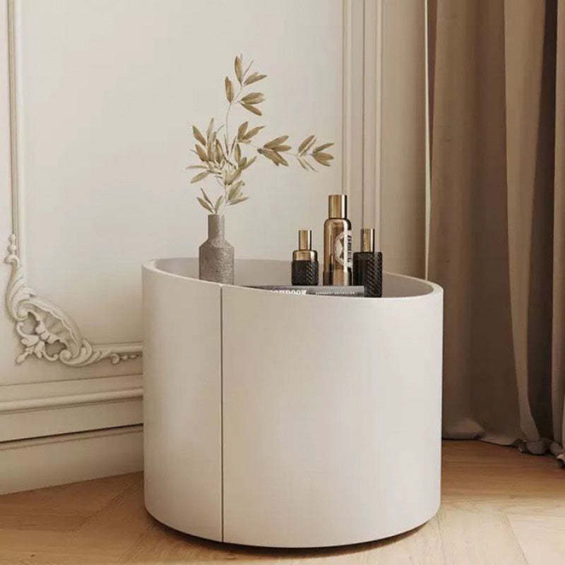 Minimalist Cylinder Solid Wood Nightstand — Beige