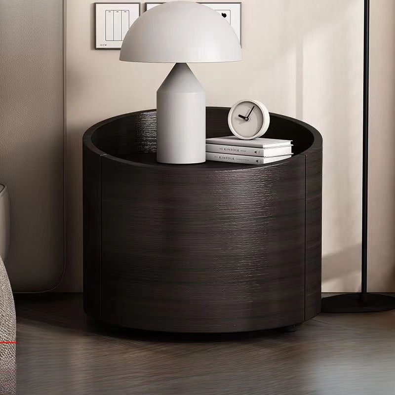 Minimalist Cylinder Solid Wood Nightstand — Black