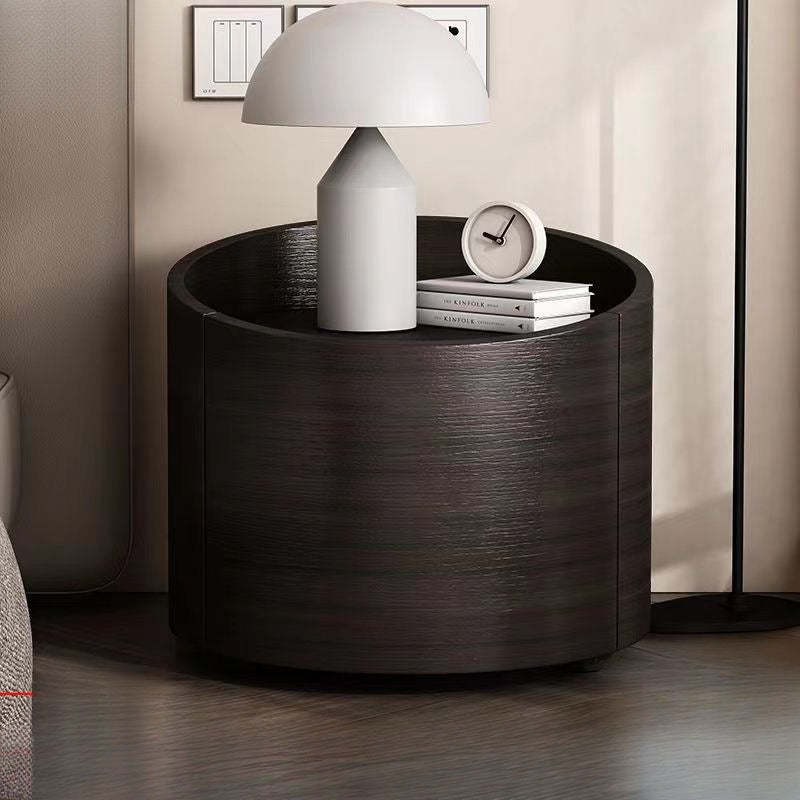 Minimalist Cylinder Solid Wood Nightstand — Black