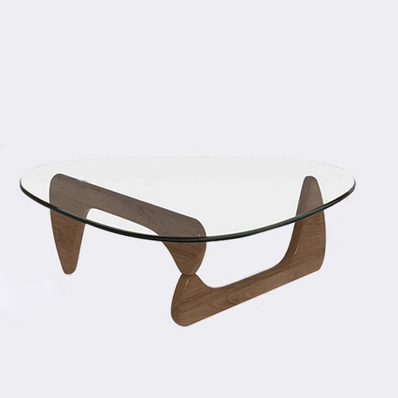 Minimalist Oval Wood Glass Tripod Coffee Table