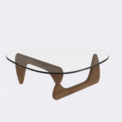 Minimalist Oval Wood Glass Tripod Coffee Table