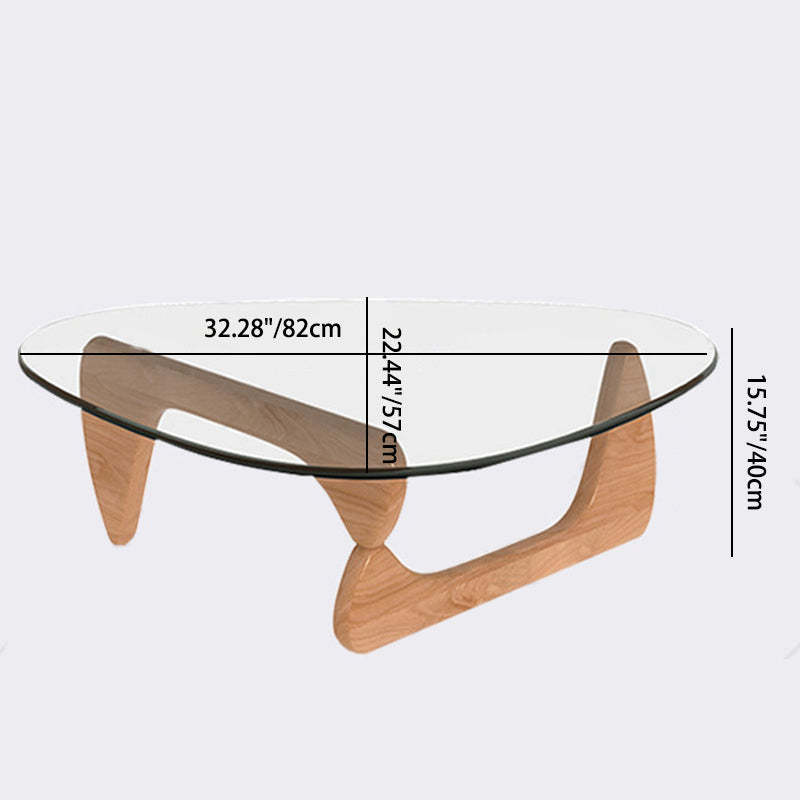 Minimalist Oval Wood Glass Tripod Coffee Table — D