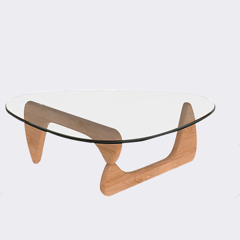 Minimalist Oval Wood Glass Tripod Coffee Table