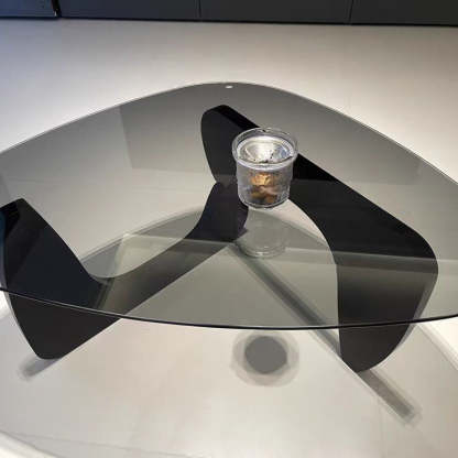 Minimalist Oval Wood Glass Tripod Coffee Table — F