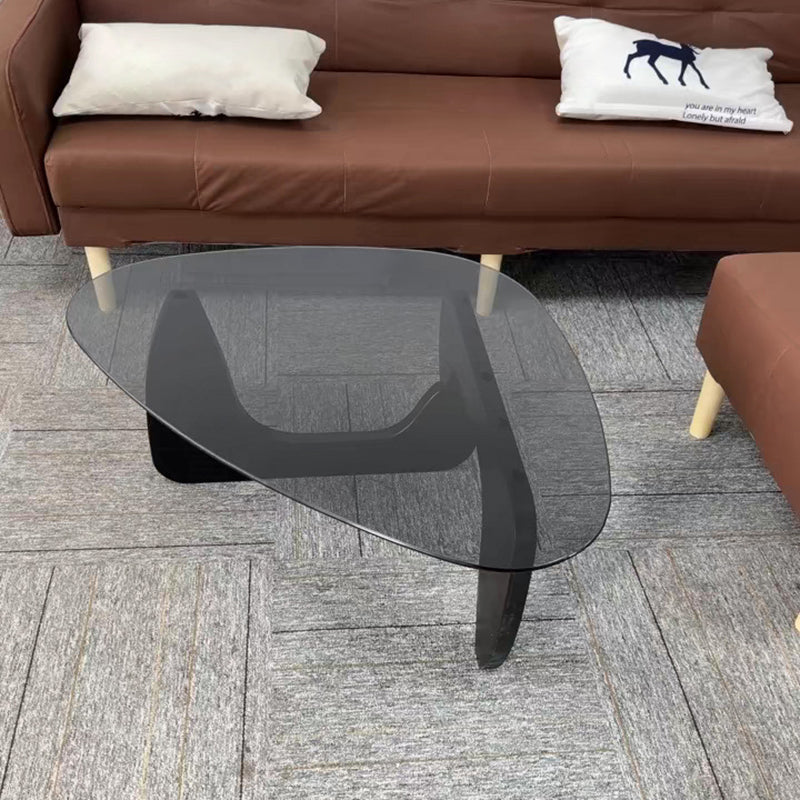 Minimalist Oval Wood Glass Tripod Coffee Table — C