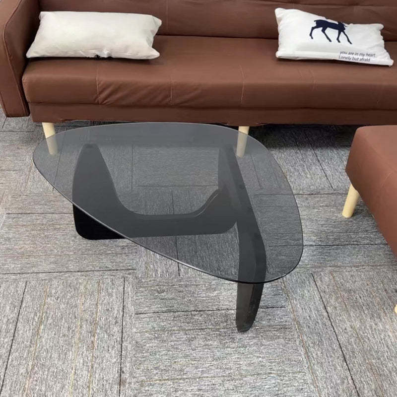 Minimalist Oval Wood Glass Tripod Coffee Table — C