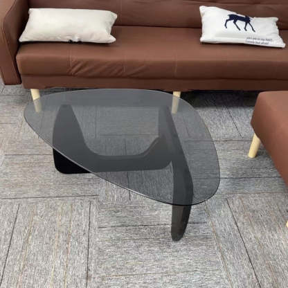 Minimalist Oval Wood Glass Tripod Coffee Table — C