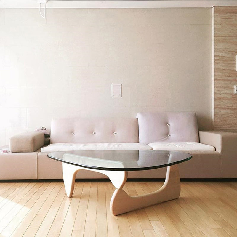 Minimalist Oval Wood Glass Tripod Coffee Table — E