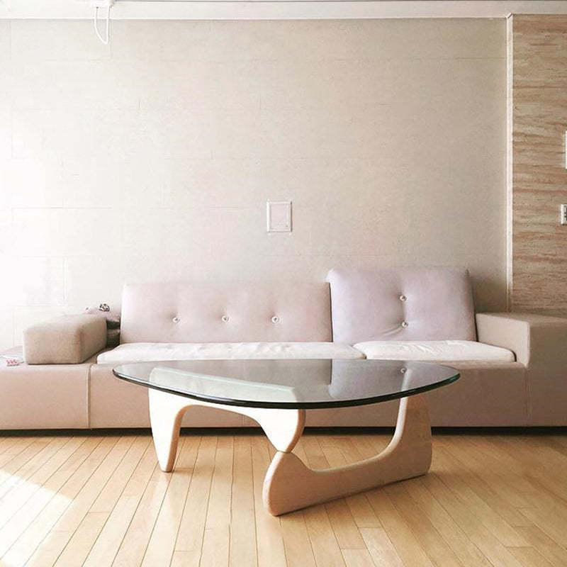 Minimalist Oval Wood Glass Tripod Coffee Table — E