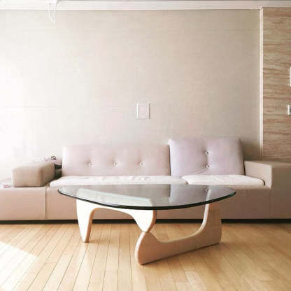 Minimalist Oval Wood Glass Tripod Coffee Table — E