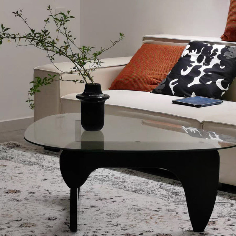 Minimalist Oval Wood Glass Tripod Coffee Table — B