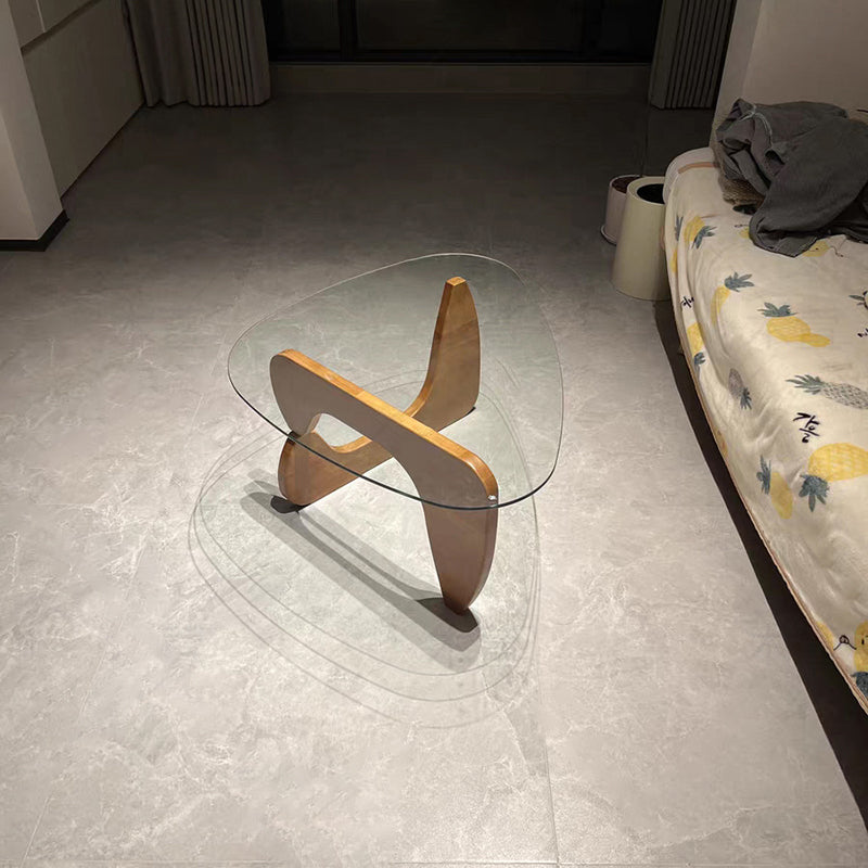 Minimalist Oval Wood Glass Tripod Coffee Table — H