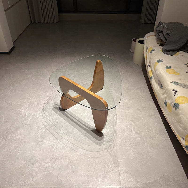 Minimalist Oval Wood Glass Tripod Coffee Table — H