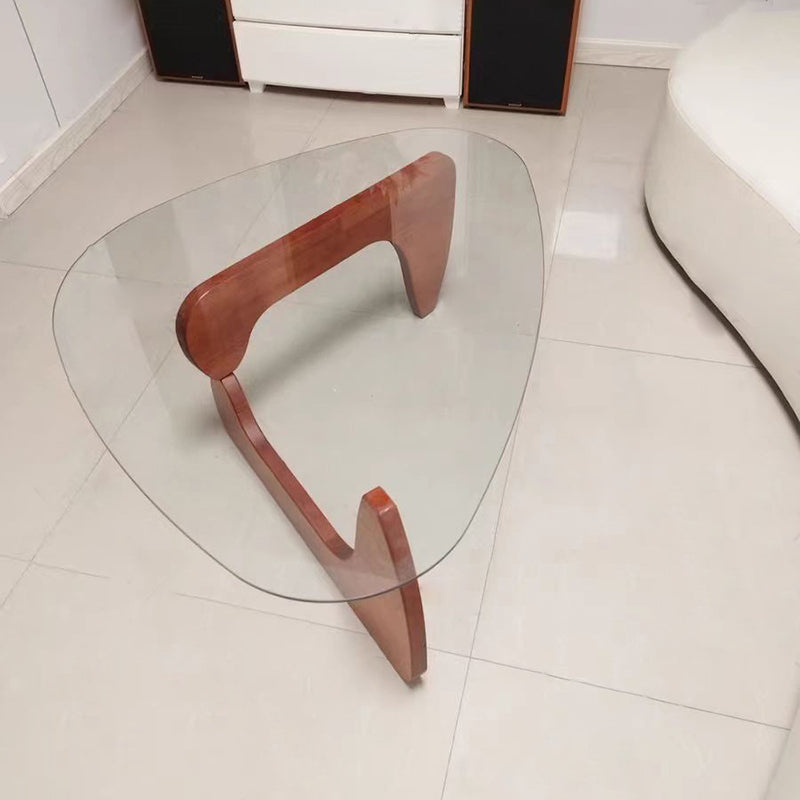 Minimalist Oval Wood Glass Tripod Coffee Table — I