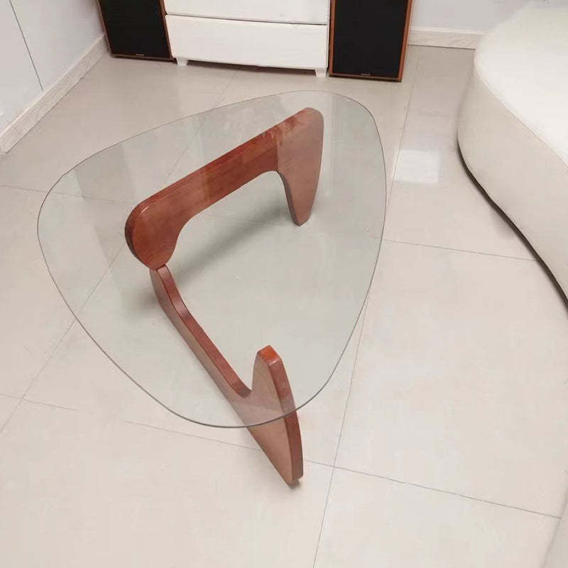 Minimalist Oval Wood Glass Tripod Coffee Table — I