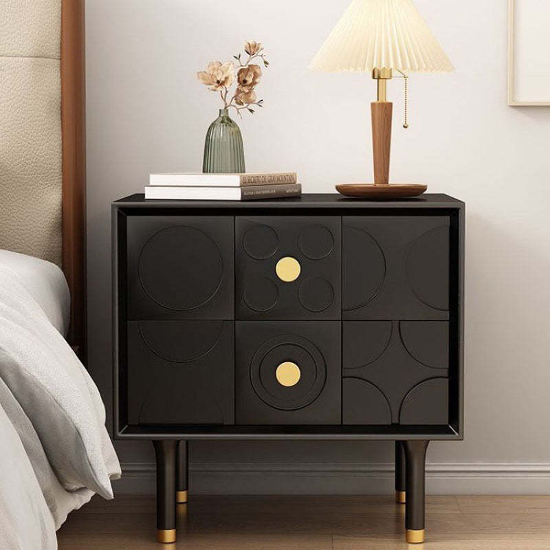 Vintage Solid Wood Rectangular Nightstand 2-Drawer — Solid Wood - Black
