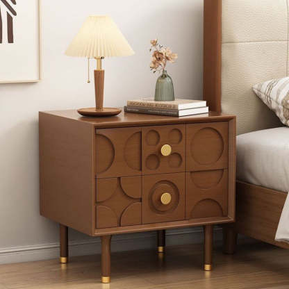 Vintage Solid Wood Rectangular Nightstand 2-Drawer — Solid Wood - Walnut Color