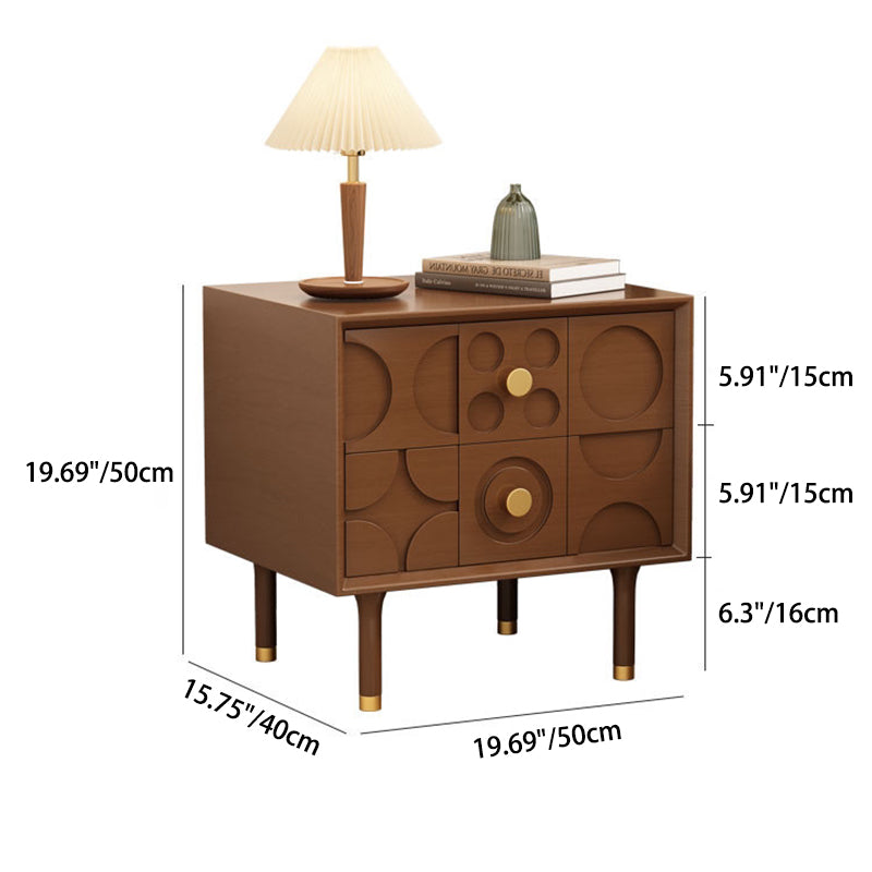 Vintage Solid Wood Rectangular Nightstand 2-Drawer — Stainless Steel - Walnut Color