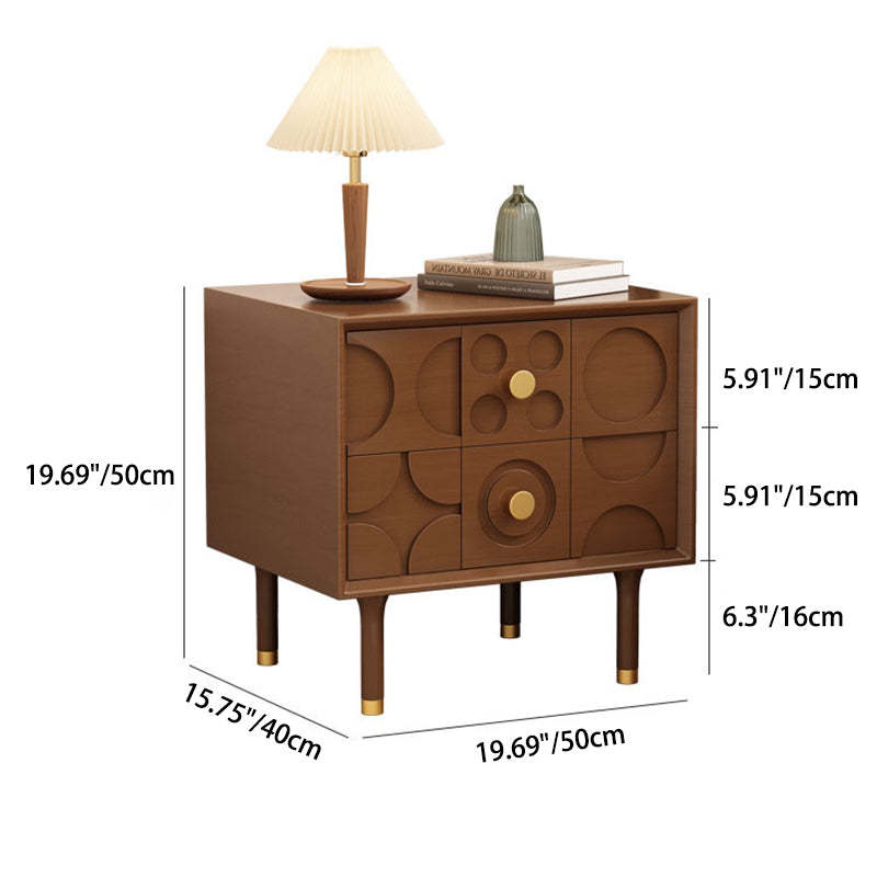 Vintage Solid Wood Rectangular Nightstand 2-Drawer — Stainless Steel - Walnut Color