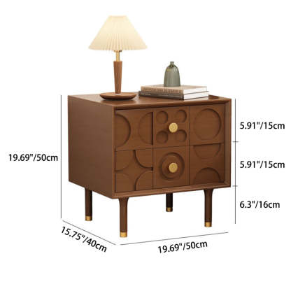 Vintage Solid Wood Rectangular Nightstand 2-Drawer — Stainless Steel - Walnut Color