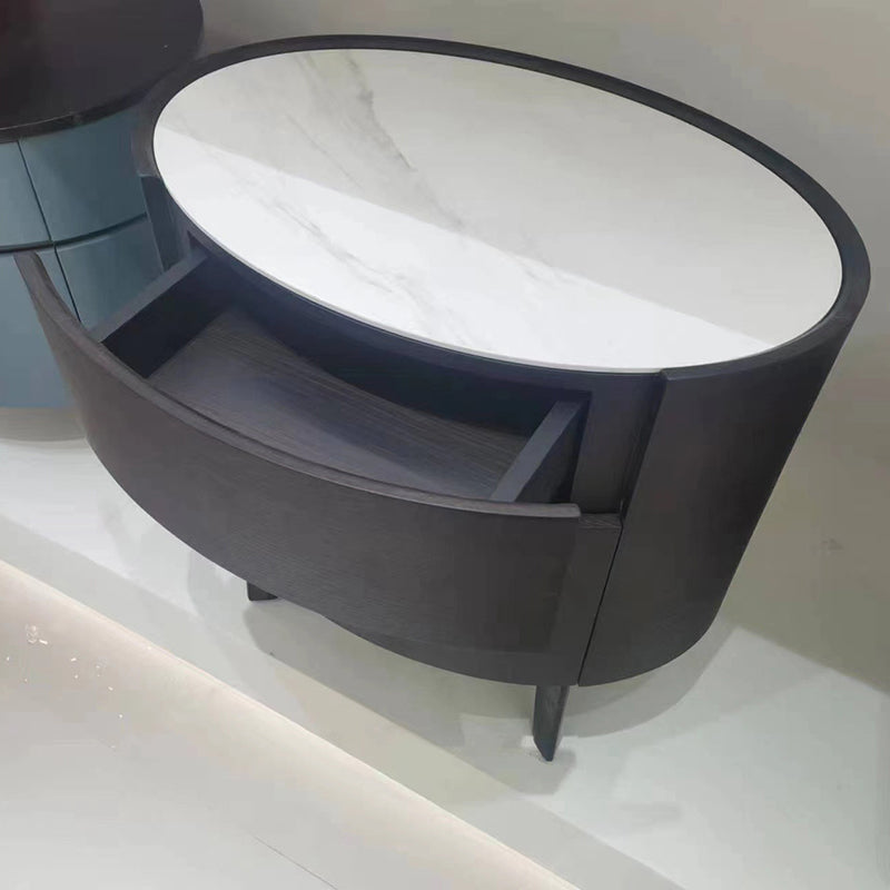 Modern Luxury Oval Solid Wood Glass Nightstand