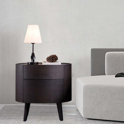 Modern Luxury Oval Solid Wood Glass Nightstand