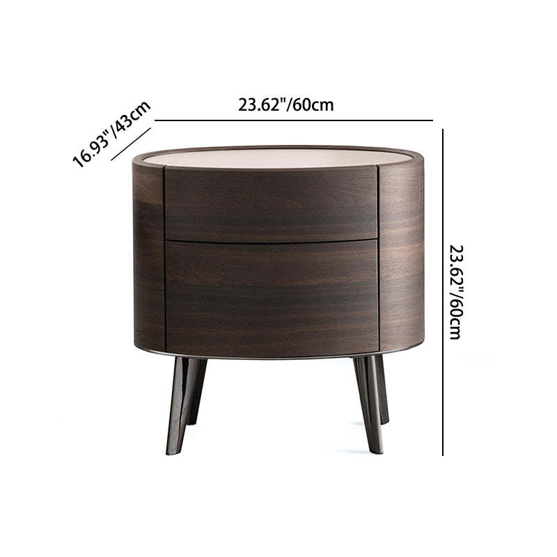 Modern Luxury Oval Solid Wood Glass Nightstand