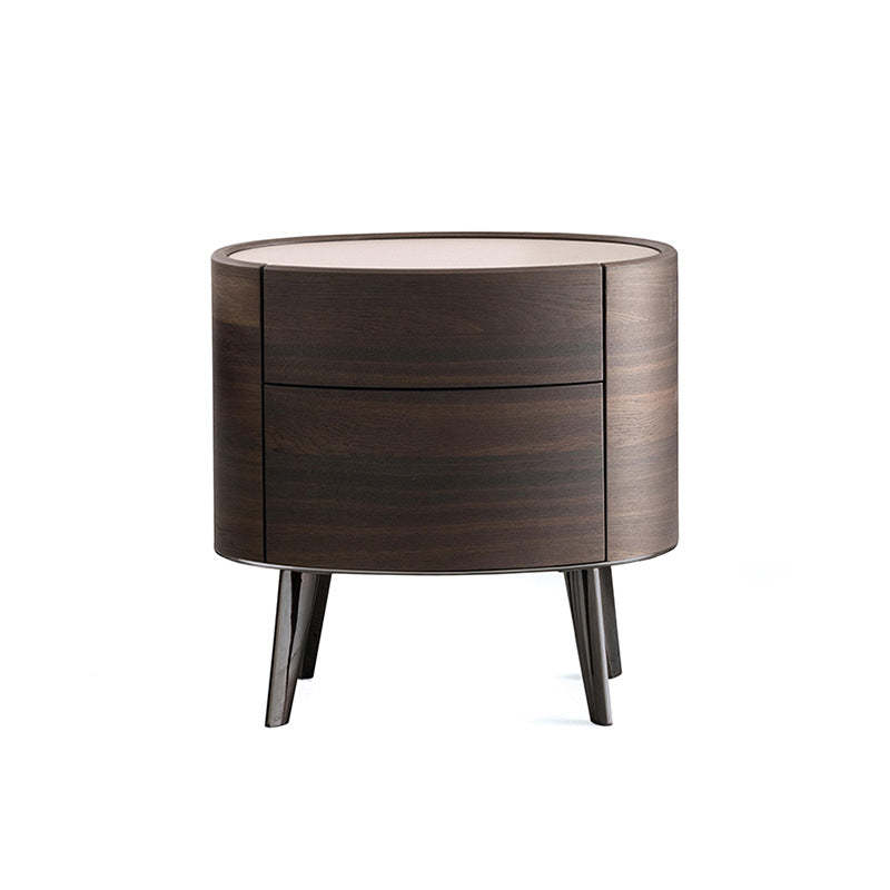 Modern Luxury Oval Solid Wood Glass Nightstand