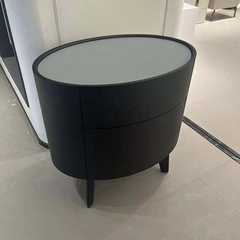 Modern Luxury Oval Solid Wood Glass Nightstand