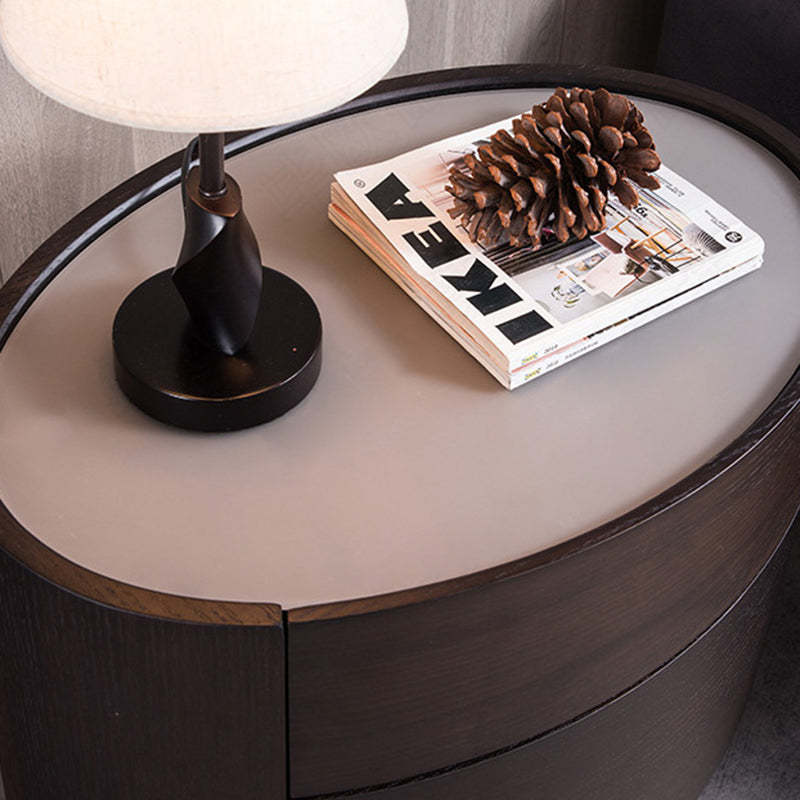 Modern Luxury Oval Solid Wood Glass Nightstand