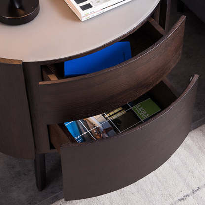 Modern Luxury Oval Solid Wood Glass Nightstand