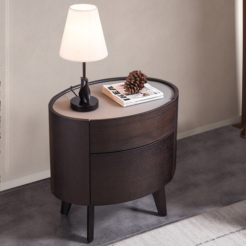 Modern Luxury Oval Solid Wood Glass Nightstand — Default - Black Walnut Color