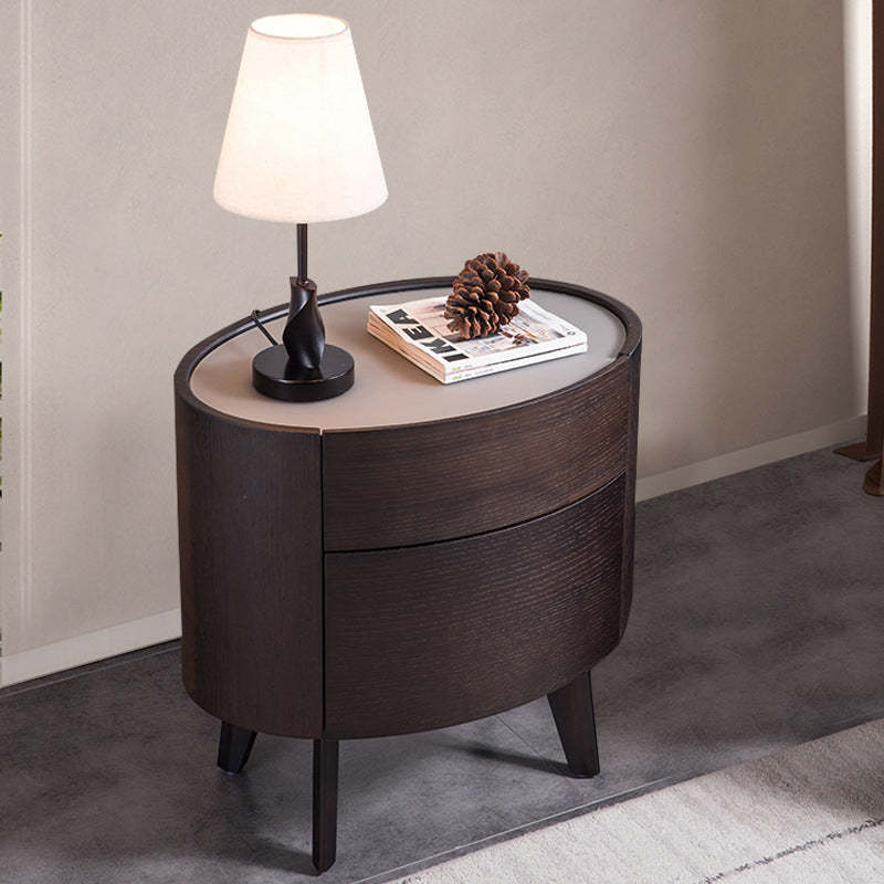 Modern Luxury Oval Solid Wood Glass Nightstand — Default - Black Walnut Color