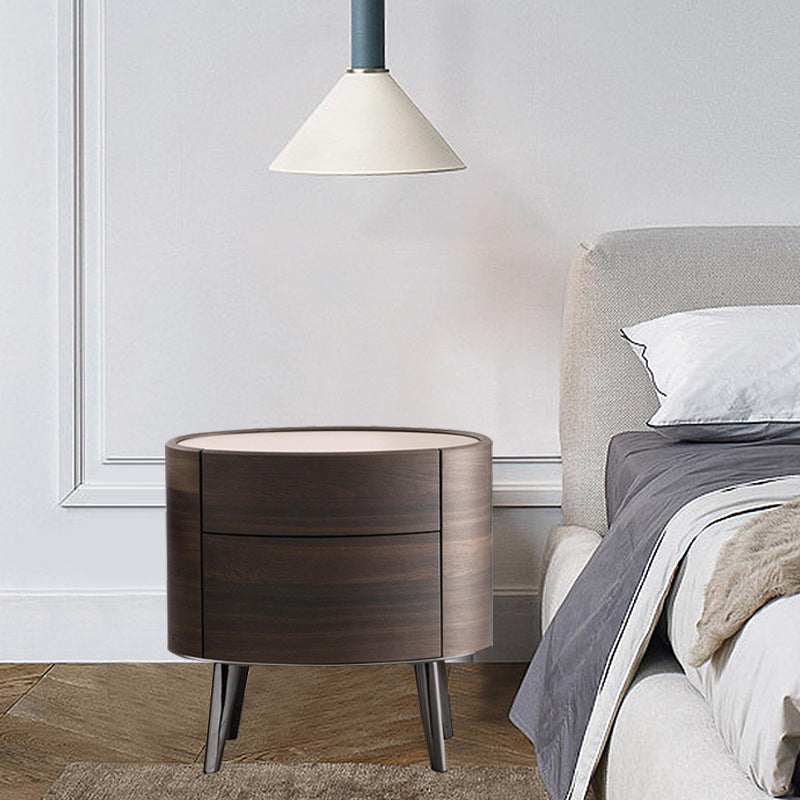 Modern Luxury Oval Solid Wood Glass Nightstand