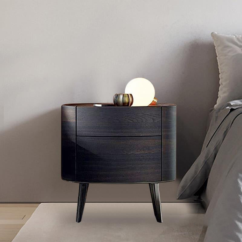 Modern Luxury Oval Solid Wood Glass Nightstand