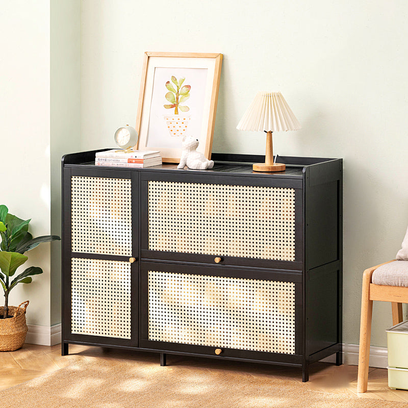 Minimalist Bamboo Plastic Glass Shoe Storage — A
