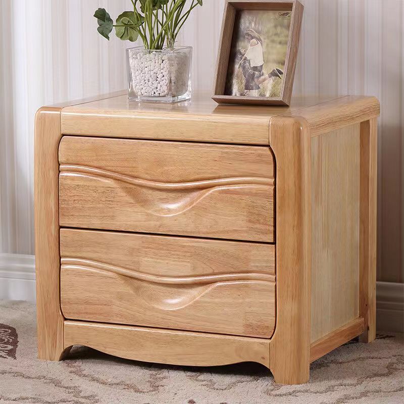 Minimalist Solid Wood Slab 2-Drawer Nightstand