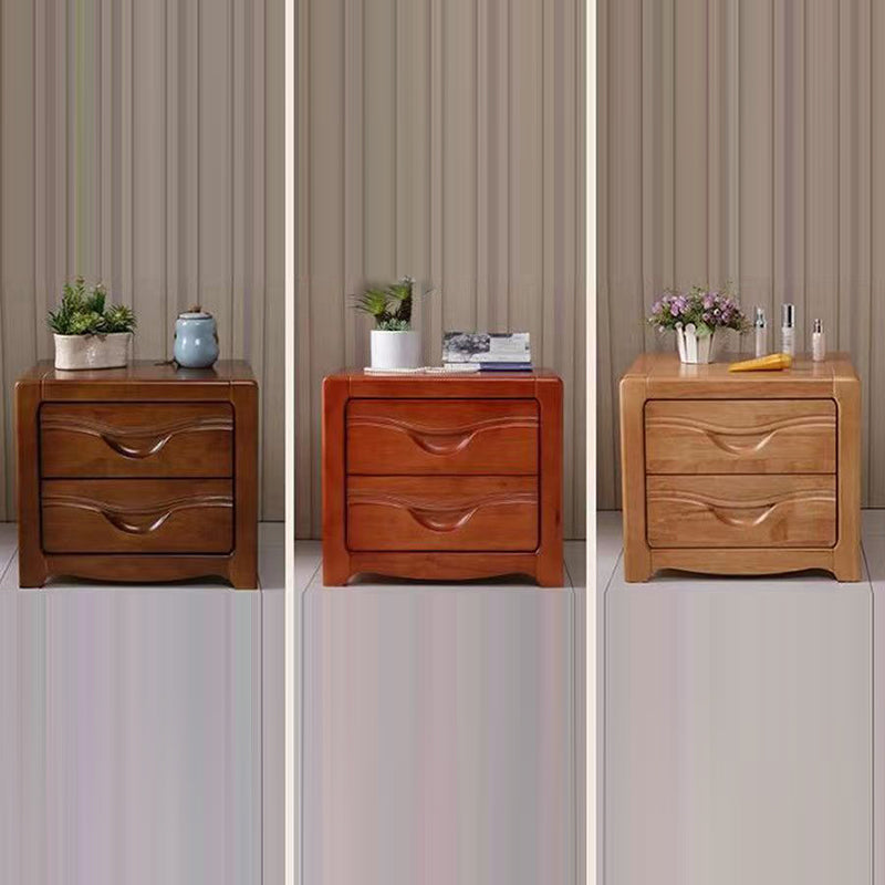 Minimalist Solid Wood Slab 2-Drawer Nightstand