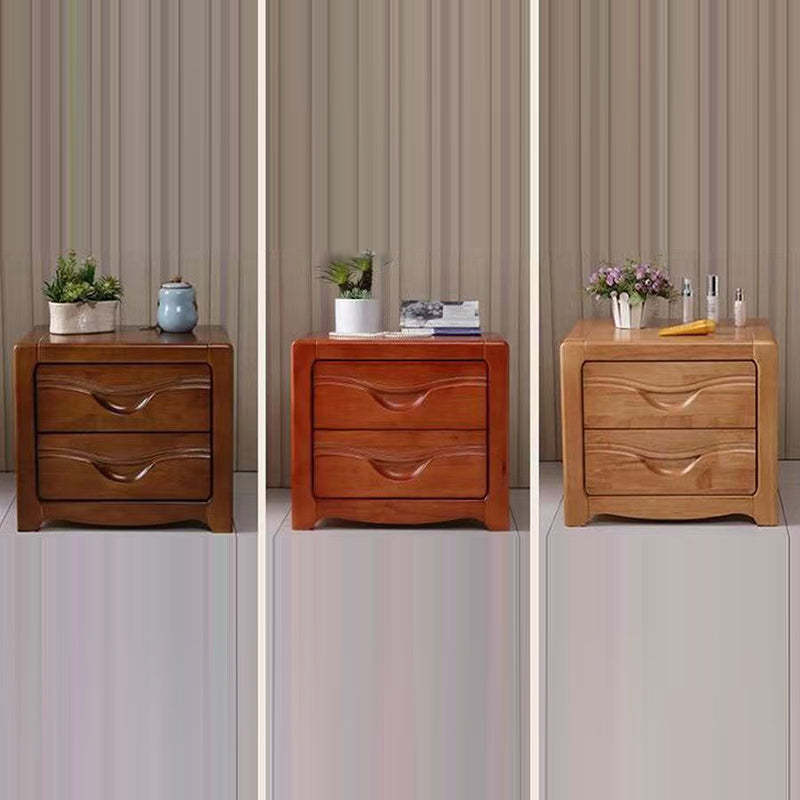 Minimalist Solid Wood Slab 2-Drawer Nightstand