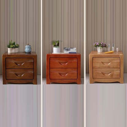 Minimalist Solid Wood Slab 2-Drawer Nightstand