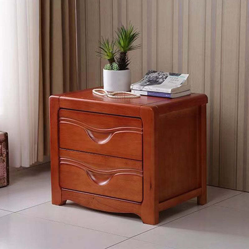 Minimalist Solid Wood Slab 2-Drawer Nightstand