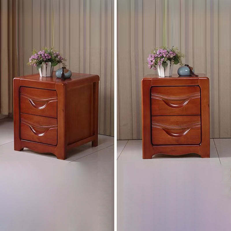 Minimalist Solid Wood Slab 2-Drawer Nightstand