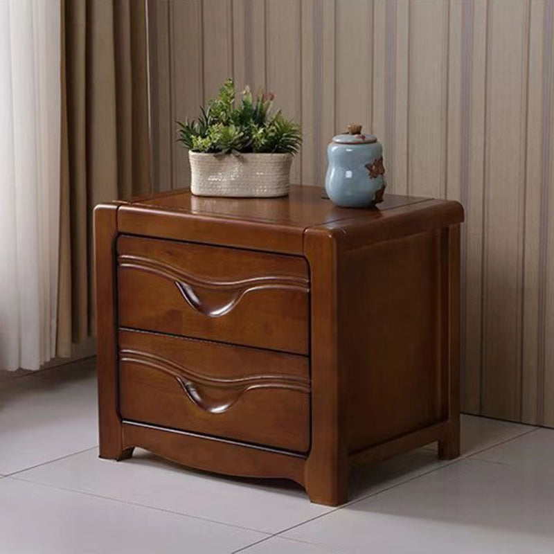 Minimalist Solid Wood Slab 2-Drawer Nightstand