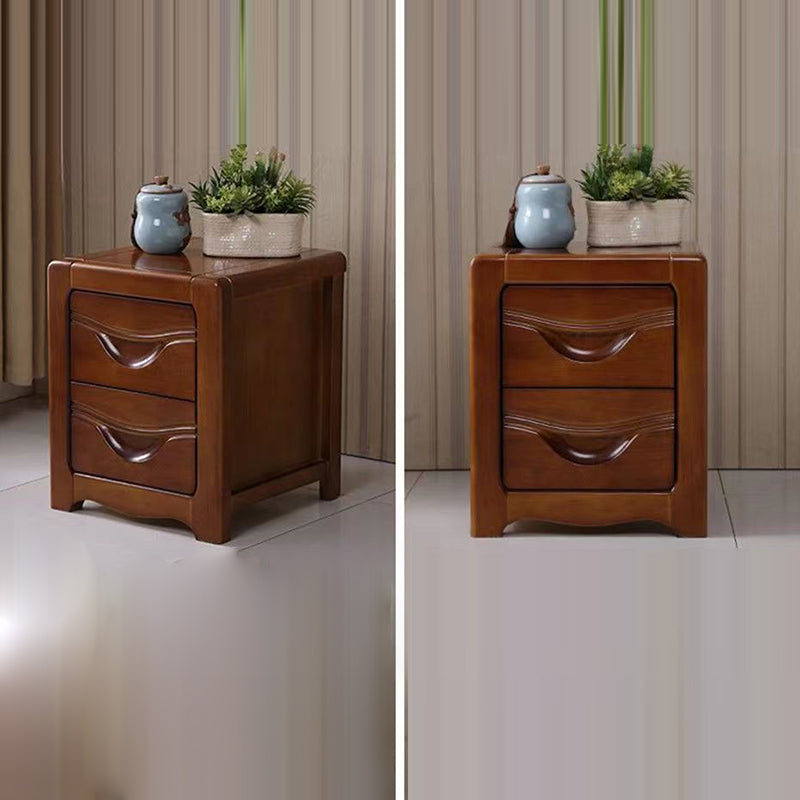 Minimalist Solid Wood Slab 2-Drawer Nightstand
