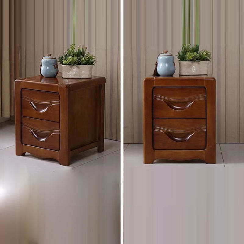 Minimalist Solid Wood Slab 2-Drawer Nightstand