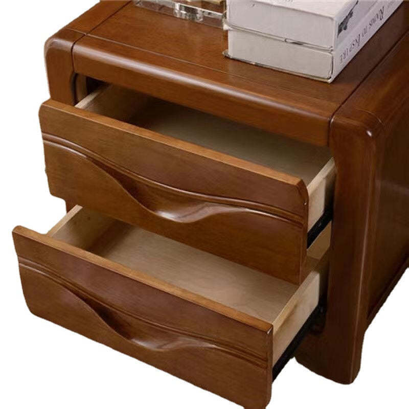 Minimalist Solid Wood Slab 2-Drawer Nightstand