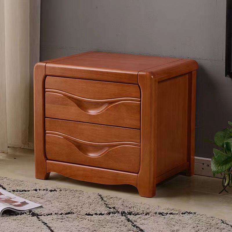Minimalist Solid Wood Slab 2-Drawer Nightstand — Walnut Color