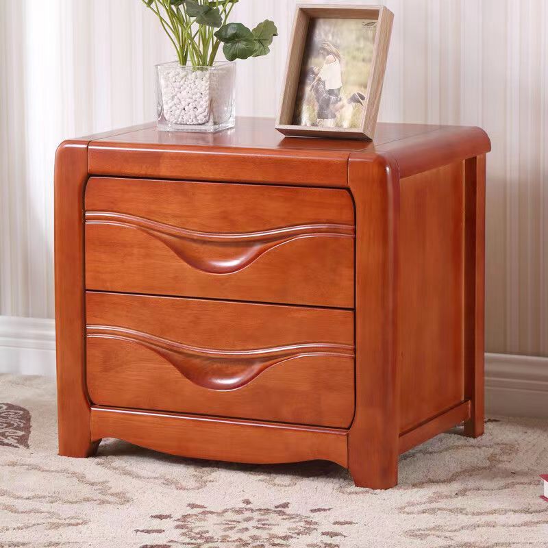 Minimalist Solid Wood Slab 2-Drawer Nightstand — Begonia Color